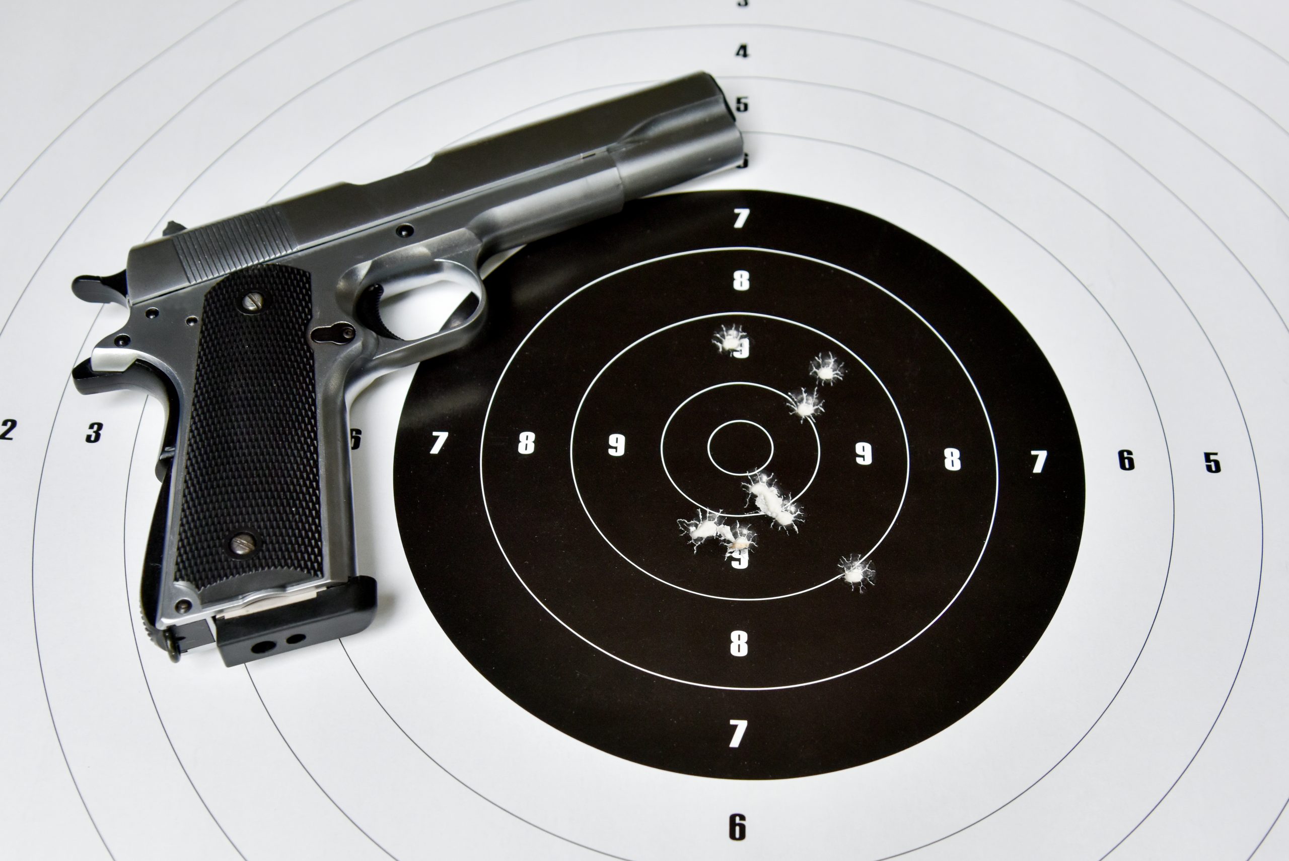 Handgun laying on a target